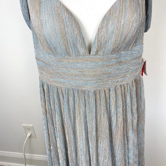 Mac Duggal Grecian Cold Shoulder Backless Gown In Golden Blue 26362 Size 14 New - Picture 4 of 16